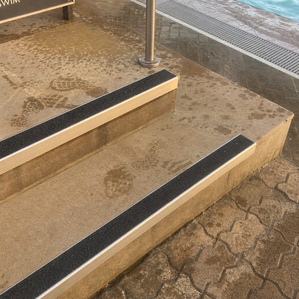 Customer photo review of Commercial GRP Aluminium Stair Nosing 63.3mm Tread Width