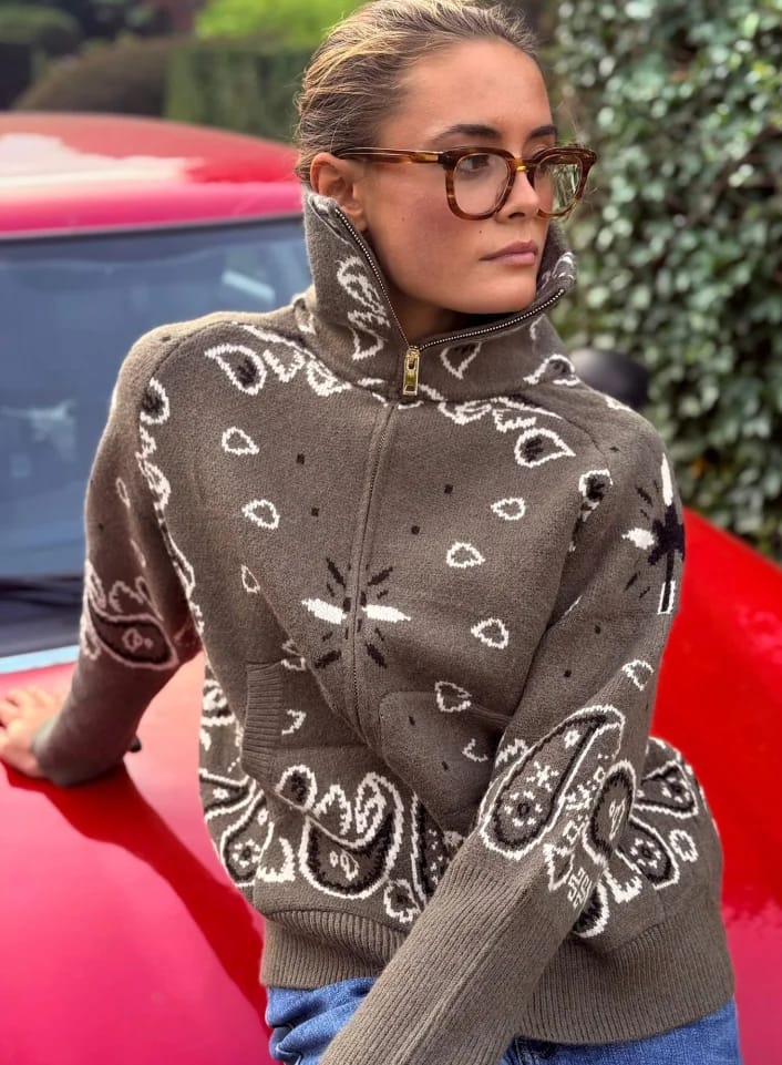 Customer photo review of Ruth Paisley Zip-Up Knit Jacket