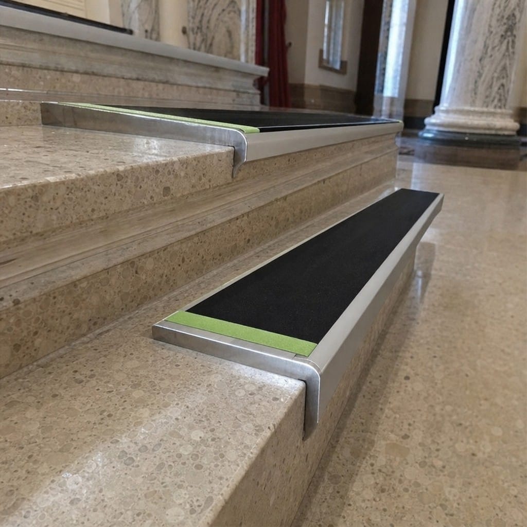 Customer photo review of Aluminium Stair Nosing 87x40mm Bullnose, Photoluminescent Anti-Slip