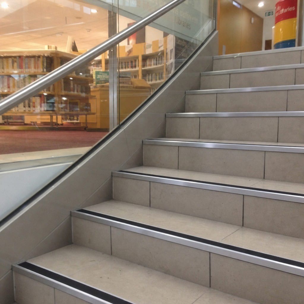 Customer photo review of Aluminium Stair Nosing 56x33mm Rake Back, Anti-Slip Insert, 4 Lengths