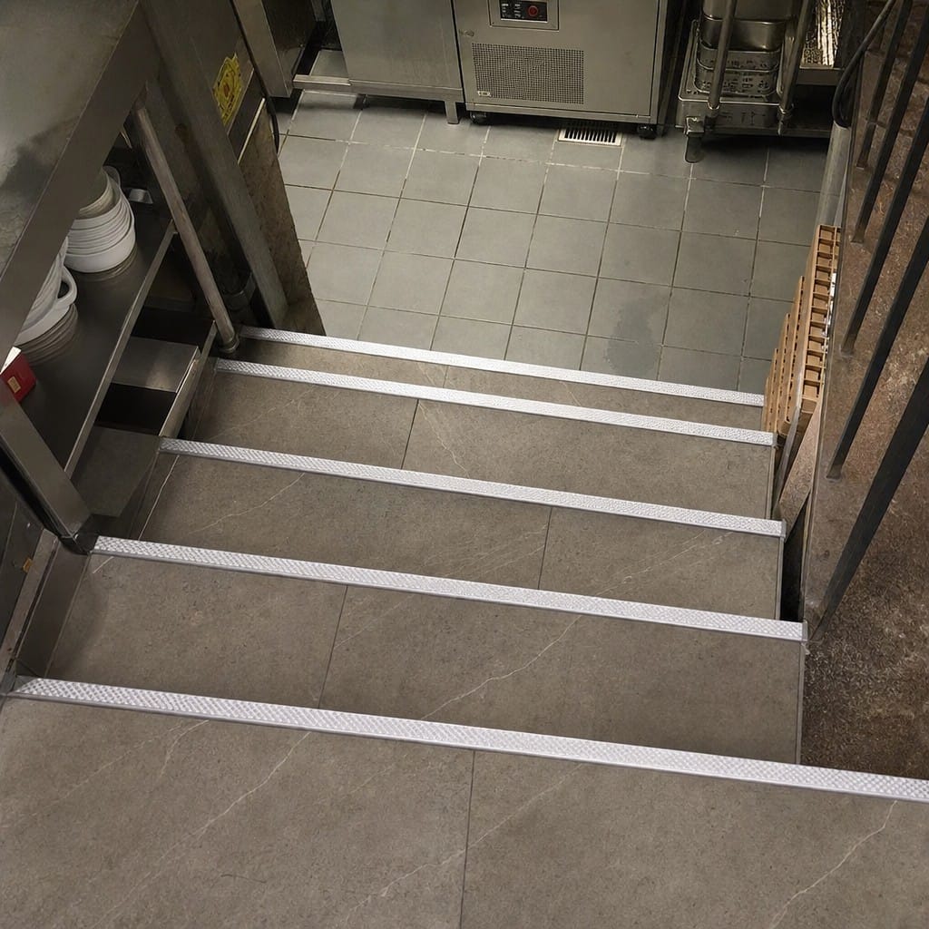 Customer photo review of Aluminium Tile-In Stair Nosing with Replaceable Anti-Slip Insert | 2.5m | 9mm & 11mm | Porcelain & Stone Stairs
