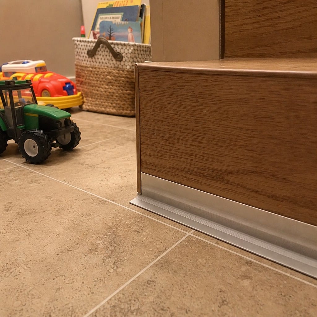Customer photo review of Aluminium Stair Corner Trim 25mm Inner Angle for 3mm LVT Floors
