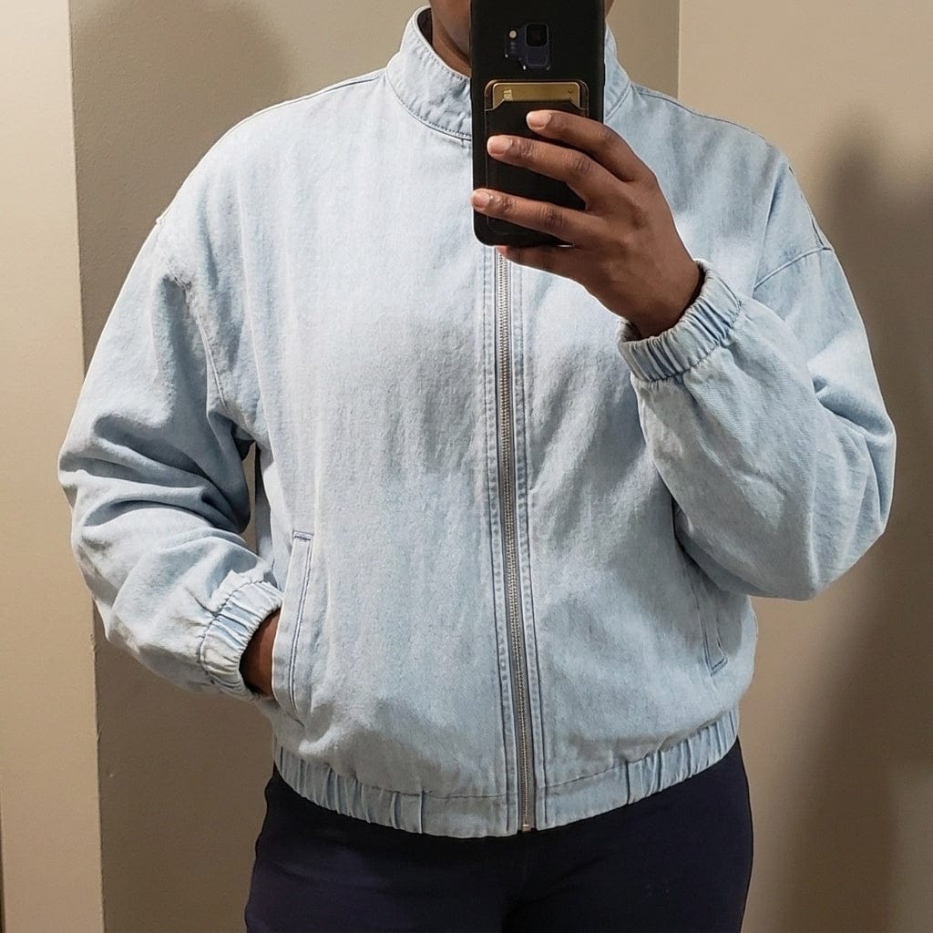Customer photo review of Blue Lightweight Effortless Bomber Jacket with Zip Closure