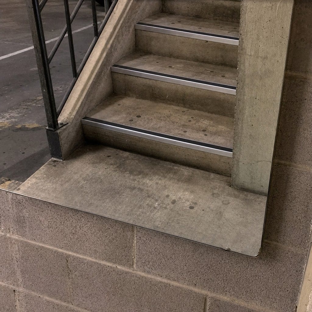 Customer photo review of Rake Back Stair Nosing 2.44m Aluminium 62mm Single Insert
