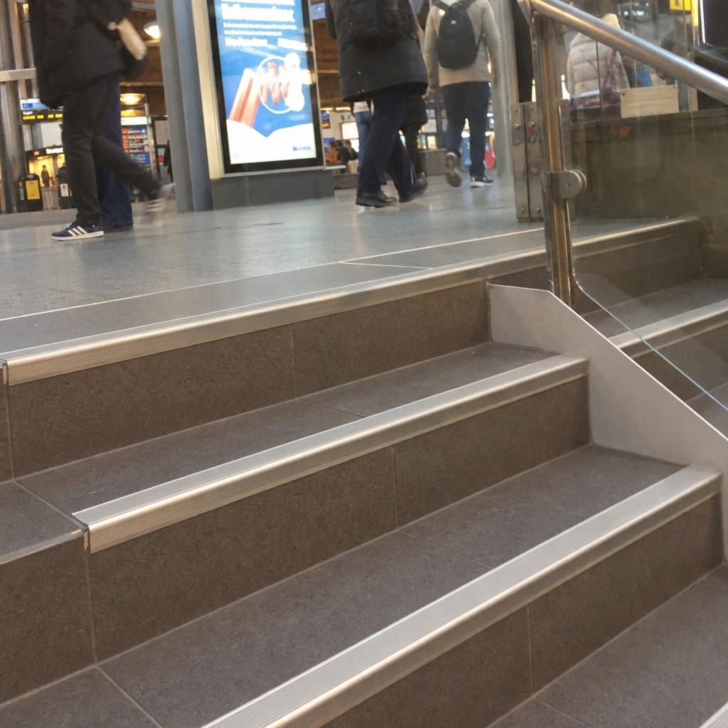 Customer photo review of Stainless Steel Tile-In Stair Nosing R9 | 26mm Narrow Profile | Replaceable Insert | 5 Colours