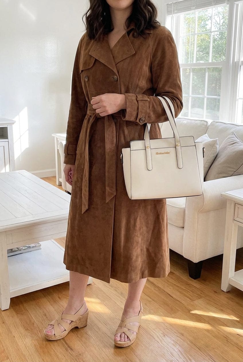 Customer photo review of Warm Suede Trench Coat With Belted Waist