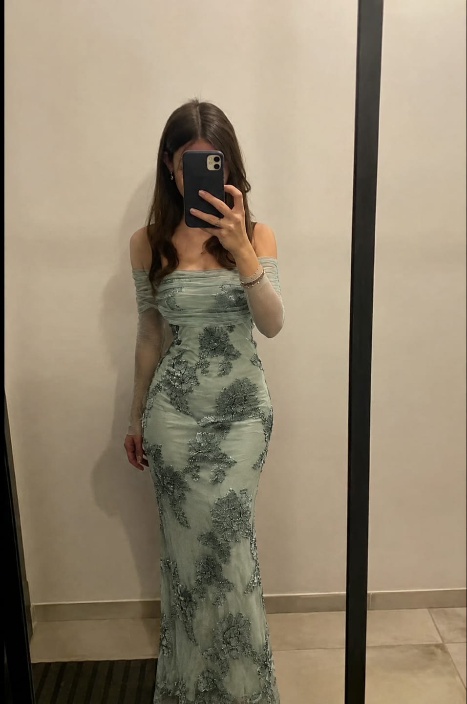 Customer photo review of Sage Floral Off-Shoulder Maxi Dress