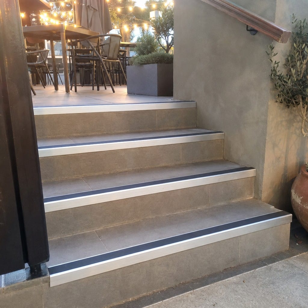 Customer photo review of Anti-Slip Aluminium Stair Nosing 45 x 20mm Tile-In – 11 Insert Colours