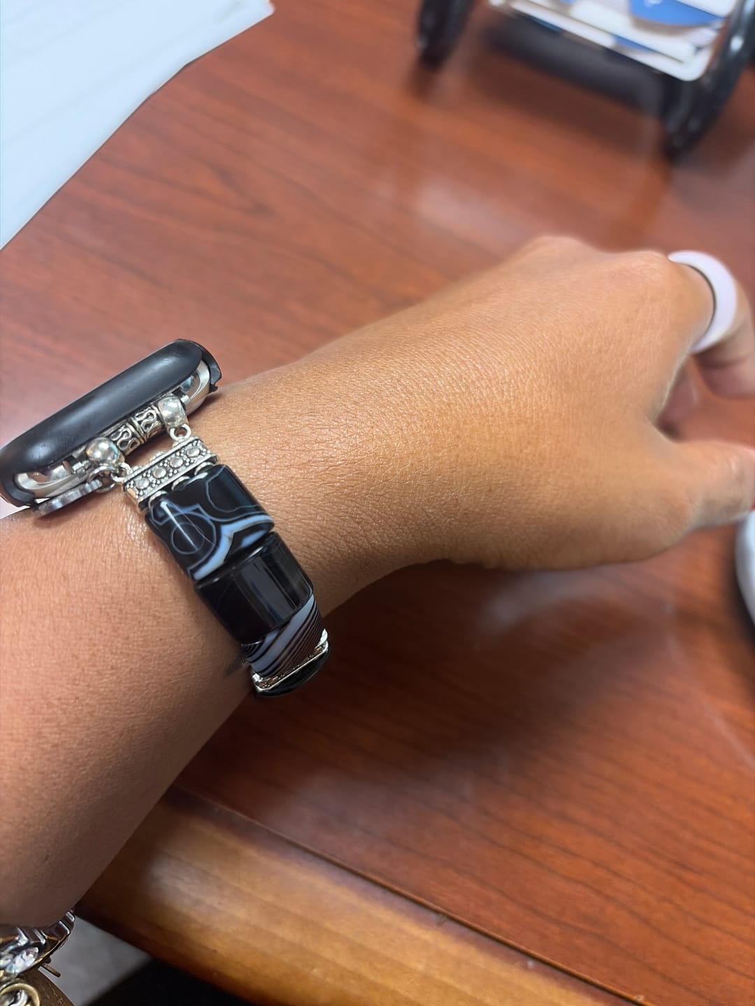 Customer photo review of Bohemian Noir Stretch Apple Watch Strap