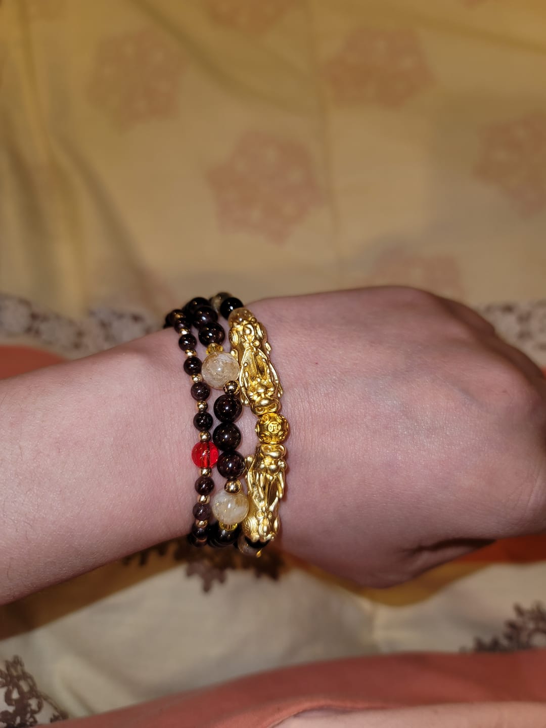 Customer photo review of Natural Citrine & Black Obsidian Double Pixiu Feng Shui Bracelet