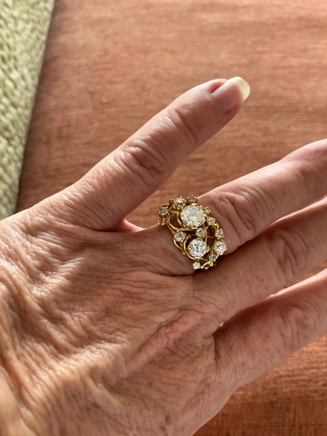Customer photo review of Vintage 18k Yellow Gold 2.06cttw Old Mine Cut Diamond Brutalist Briar Ring 7.00