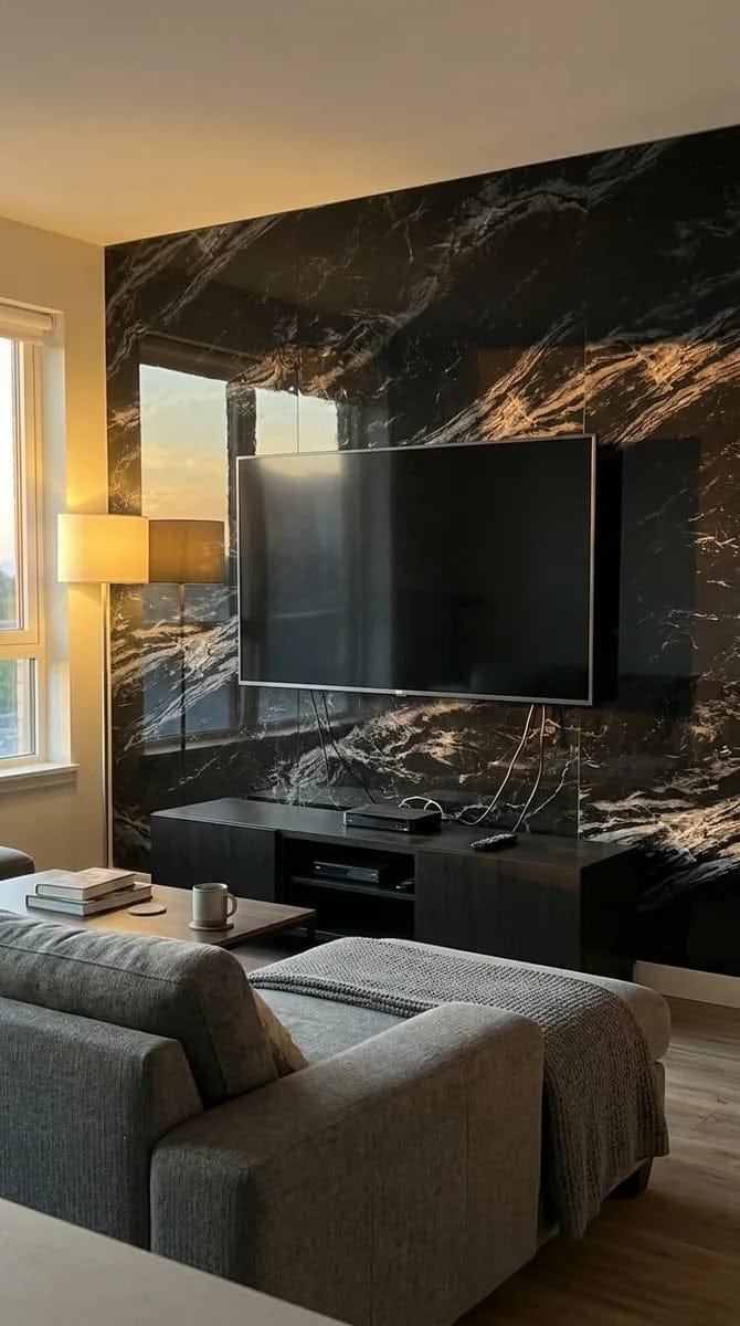 Customer photo review of Panneau PVC - Effet Marbre Noir - 250 x 120 cm – 100% Imperméable - 15 ans Garantie