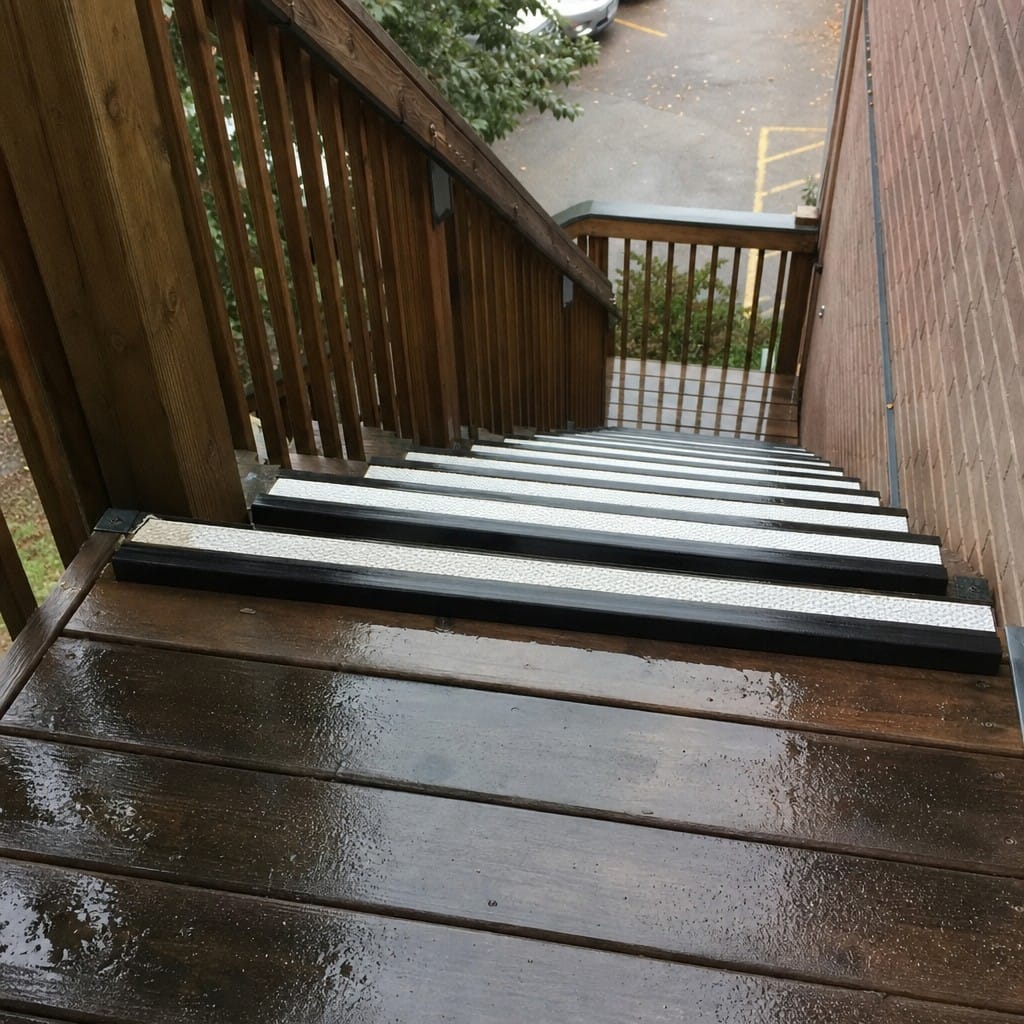 Customer photo review of Anti Slip Stair Nosing 67x32mm Black PVC Ramped, 13 Insert Colours