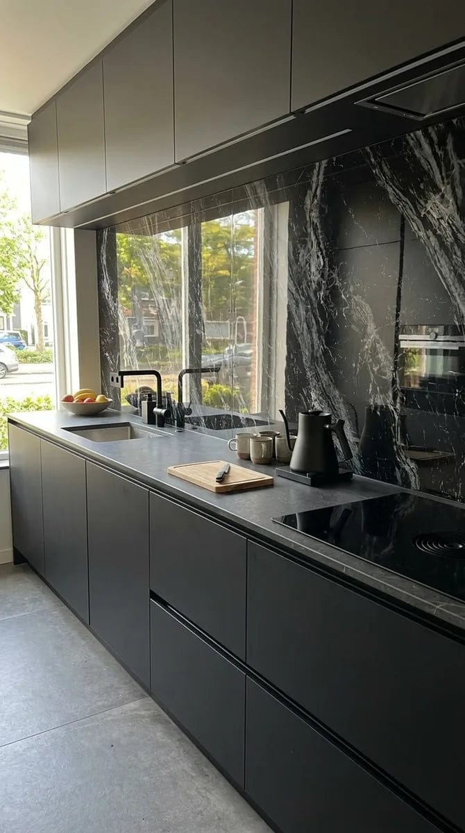 Customer photo review of Panneau PVC - Effet Marbre Noir - 250 x 120 cm – 100% Imperméable - 15 ans Garantie