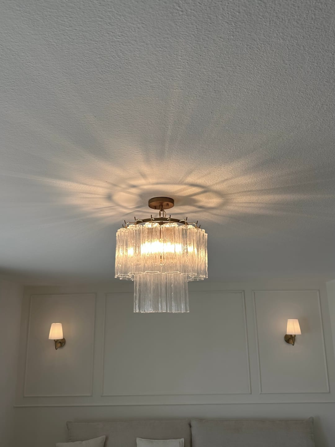 Customer photo review of Mid-century Modern 3-Tier Tube Glass Chandelier