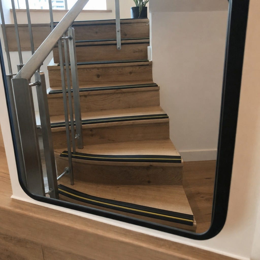 Customer photo review of Anti Slip Stair Nosing 40x40mm Flexible PVC Black & Yellow 1.2m