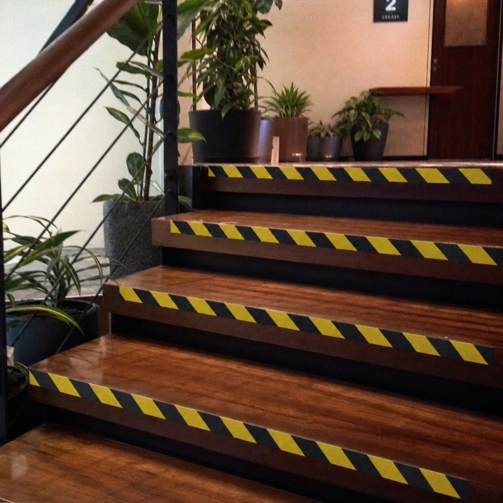Customer photo review of Black & Yellow Anti-Slip Tape | Chevron Hazard Pattern | Silicon Carbide | 18.3m