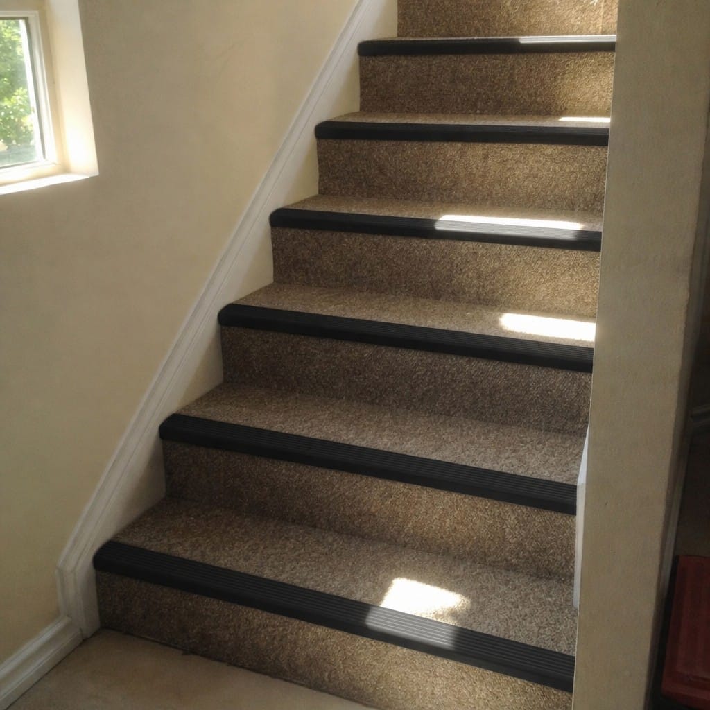 Customer photo review of Anti Slip Stair Nosing 52x40mm Flexible PVC Self Adhesive, Black or Grey