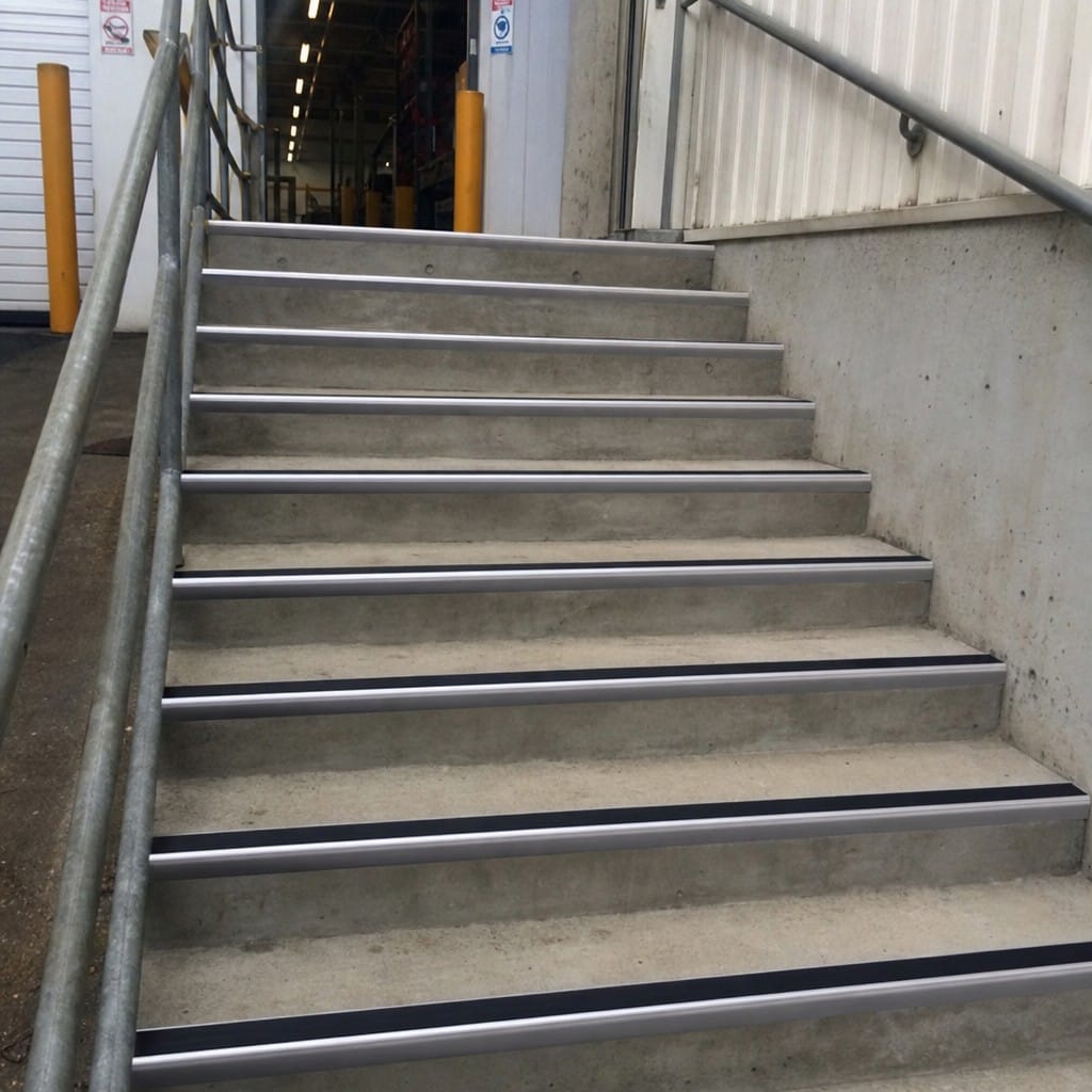 Customer photo review of Aluminium Stair Nosing 56x33mm Rake Back, Anti-Slip Insert, 4 Lengths