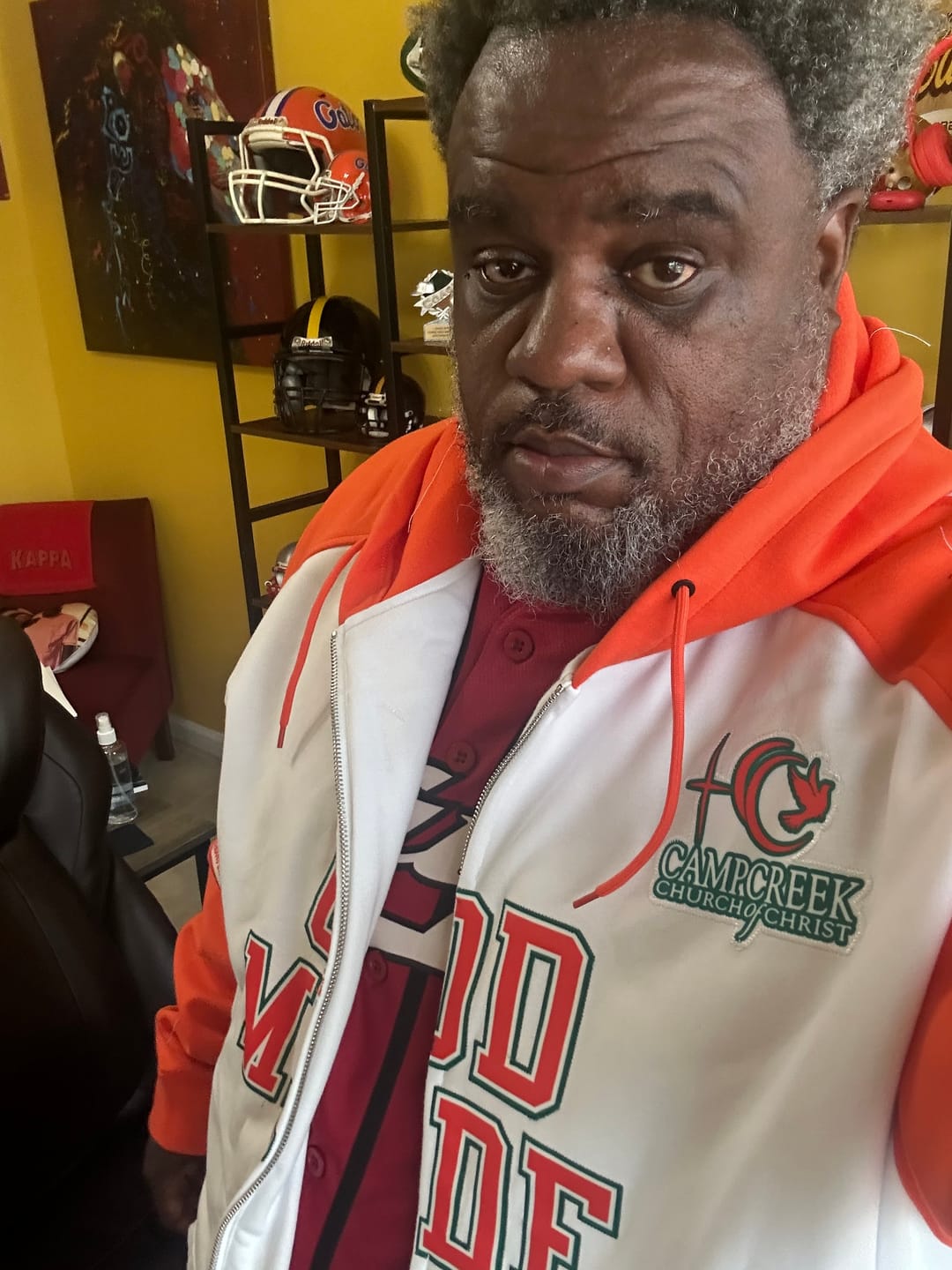 Customer photo review of Custom Stitched White Orange Raglan Sleeves Sports Full-Zip Sweatshirt Hoodie