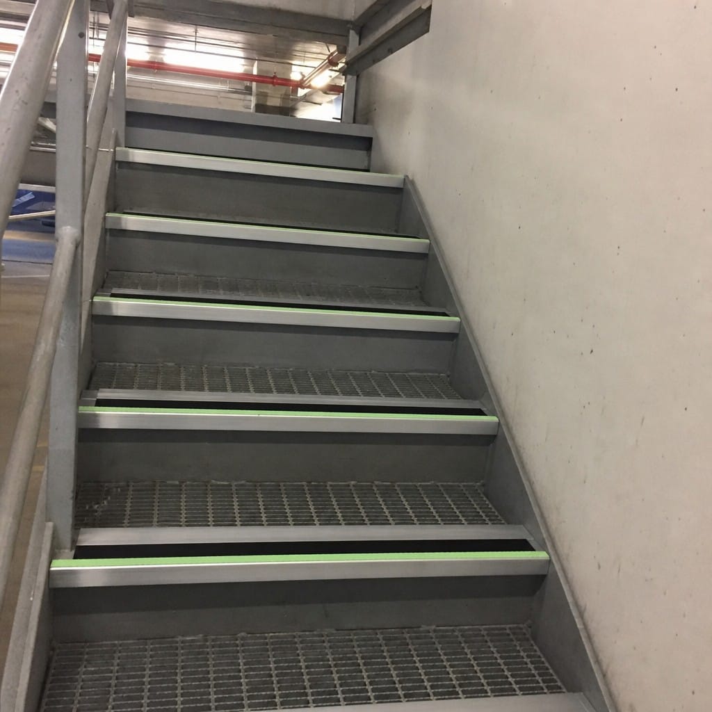 Customer photo review of Aluminium Stair Nosing 57x55mm Photoluminescent Rake Back, DDA
