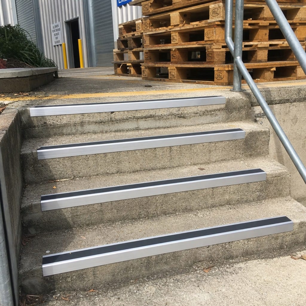 Customer photo review of Aluminium Stair Nosing 60x55mm Heavy Duty Rakeback PVC Insert