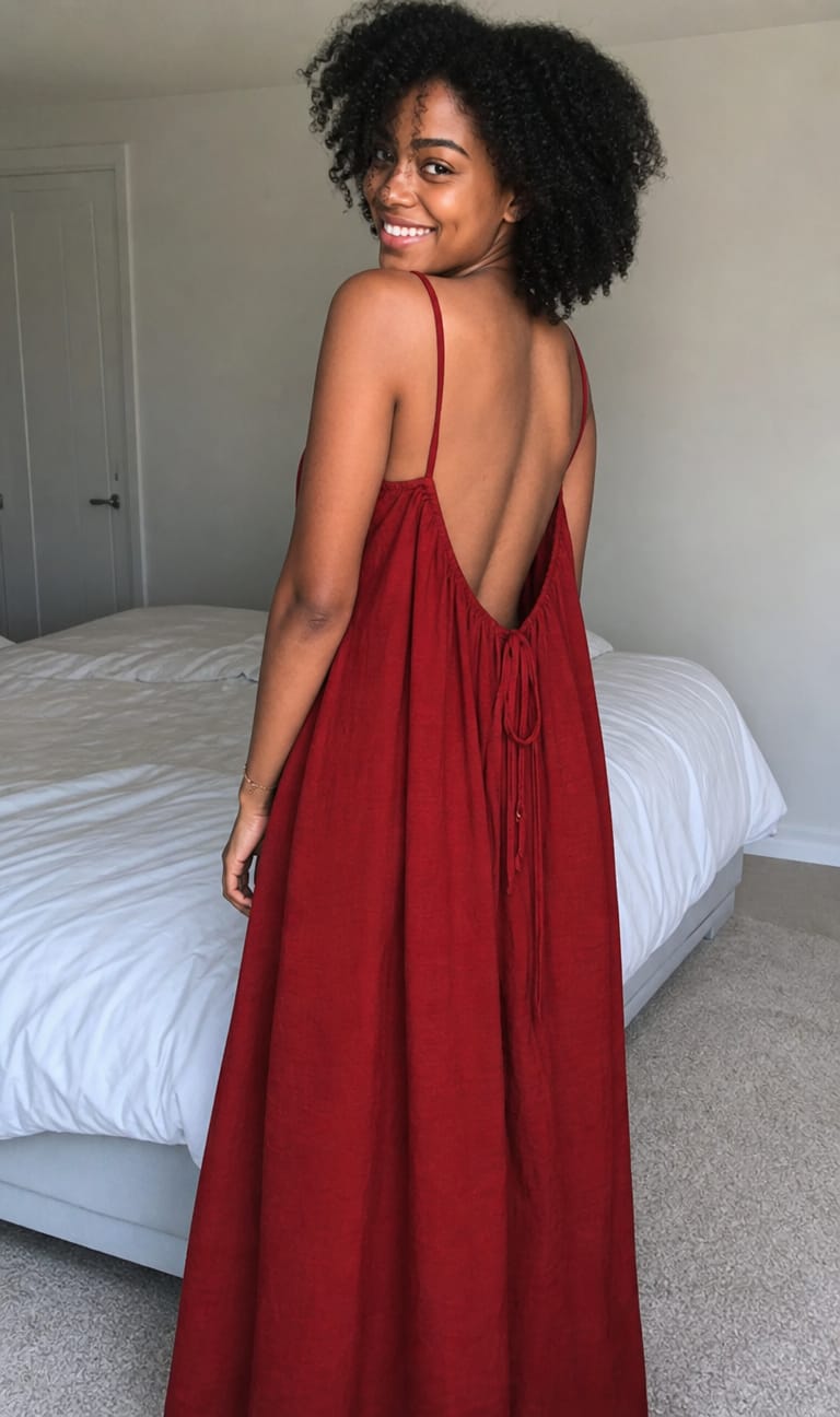 Customer photo review of Flowy Maxi Dress with Adjustable Open Back