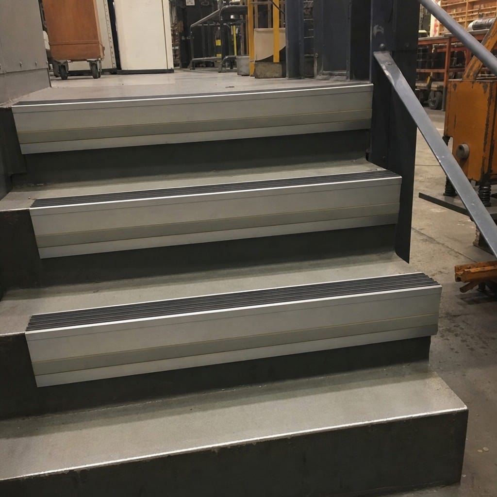 Customer photo review of Aluminium Stair Nosing 66x55mm with 13mm Riser Highlight, Black & Grey, 1m Lengths