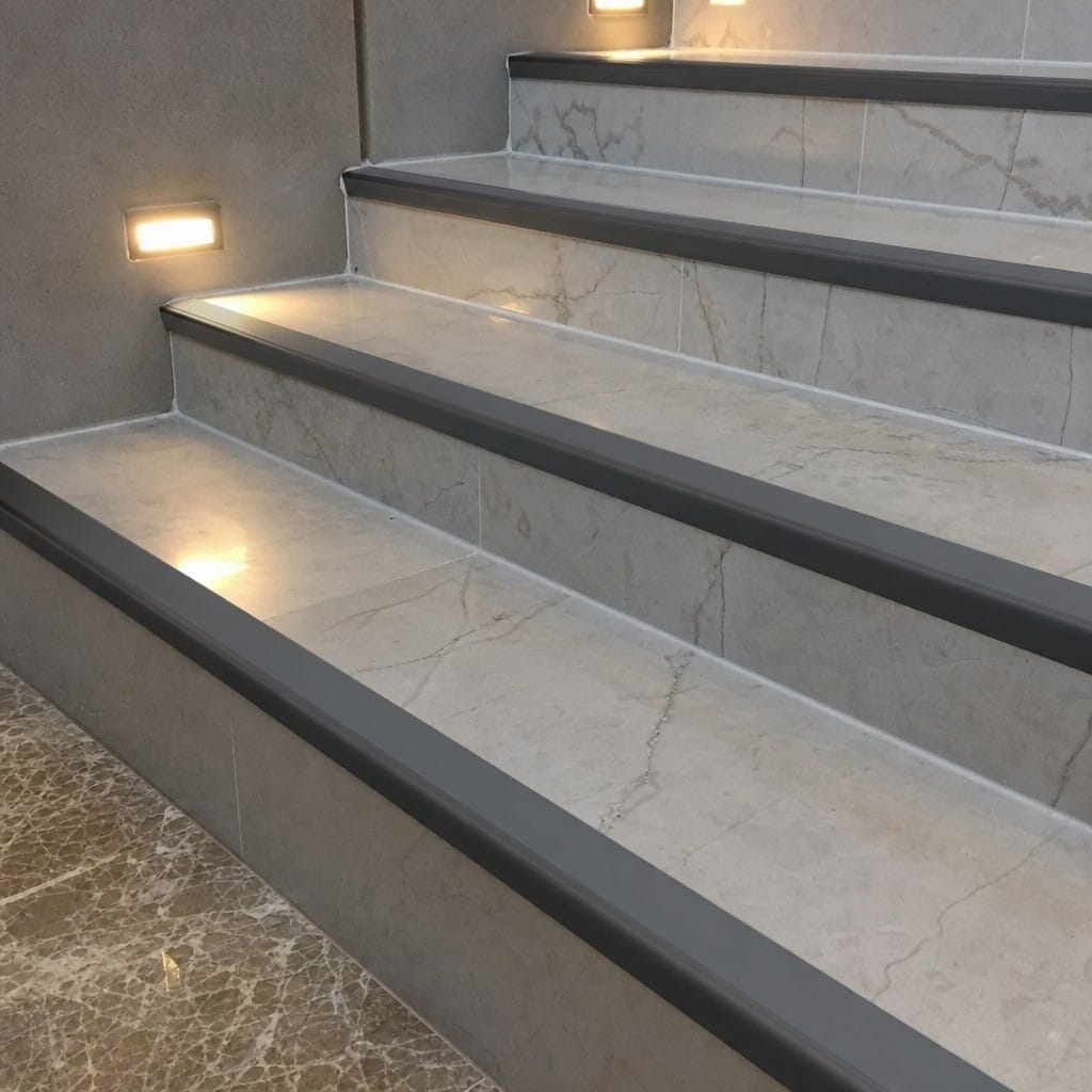 Customer photo review of Aluminium Stair Nosing 2.75m 46mm Tread 25mm Riser
