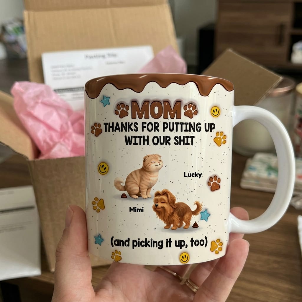 Customer photo review of Thanks For Putting Up - Personalized 3D Inflated Effect Mug - Gift For Dog Cat Lovers, Pet Lovers