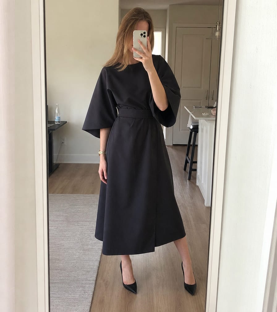 Customer photo review of Batwing Sleeve Dress With Cinched Waist