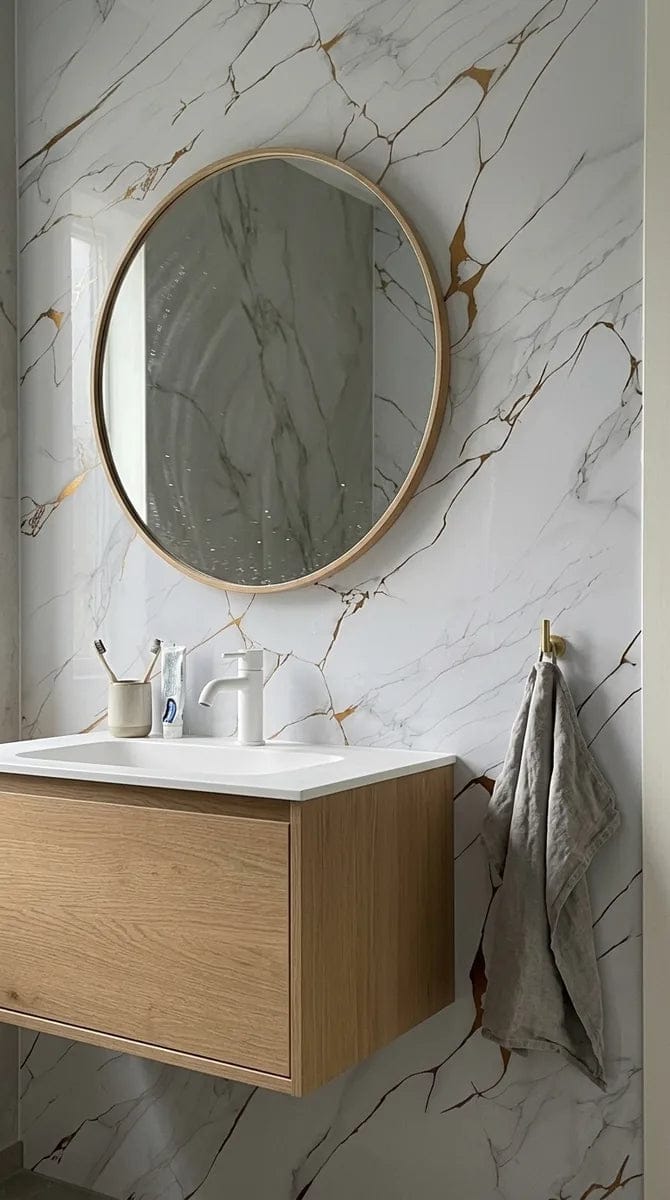 Customer photo review of Panneau PVC - Effet Marbre Blanc Gris - 250 x 120 cm – 100% Imperméable - 15 ans Garantie