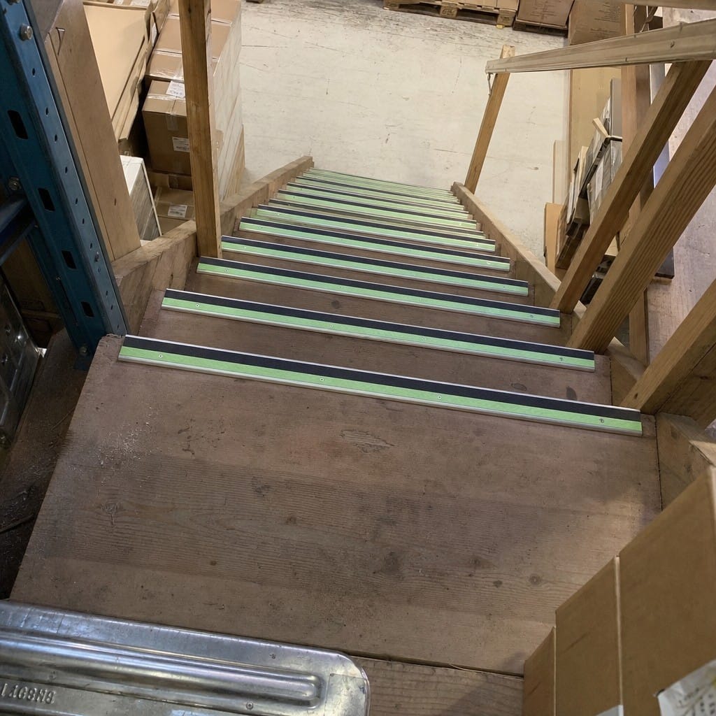 Customer photo review of Aluminium Stair Nosing 57x32mm Anti Slip Glow Edge, 11 Insert Colours