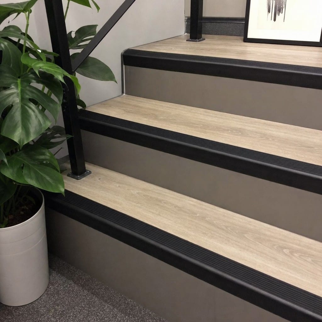 Customer photo review of Black Flexible PVC Stair Nosing 62mm – Anti-Slip Step Edging for LVT, Vinyl & Laminate Stairs | 1m & 2.7m