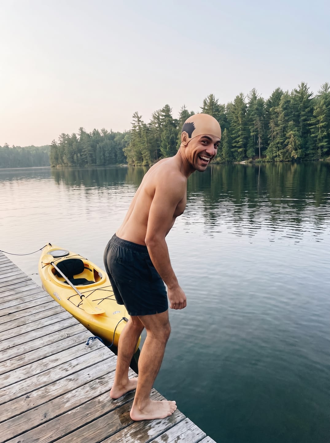 Customer photo review of BALDSPLASH™ Bald Head Swim Cap – Funny Silicone Swimming Cap