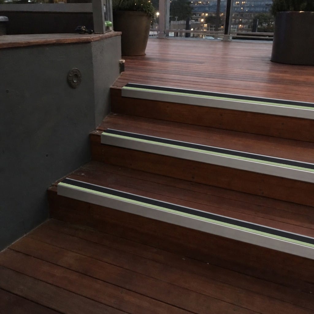 Customer photo review of Aluminium Stair Nosing 72x55mm Wide Tread Anti Slip Glow Edge