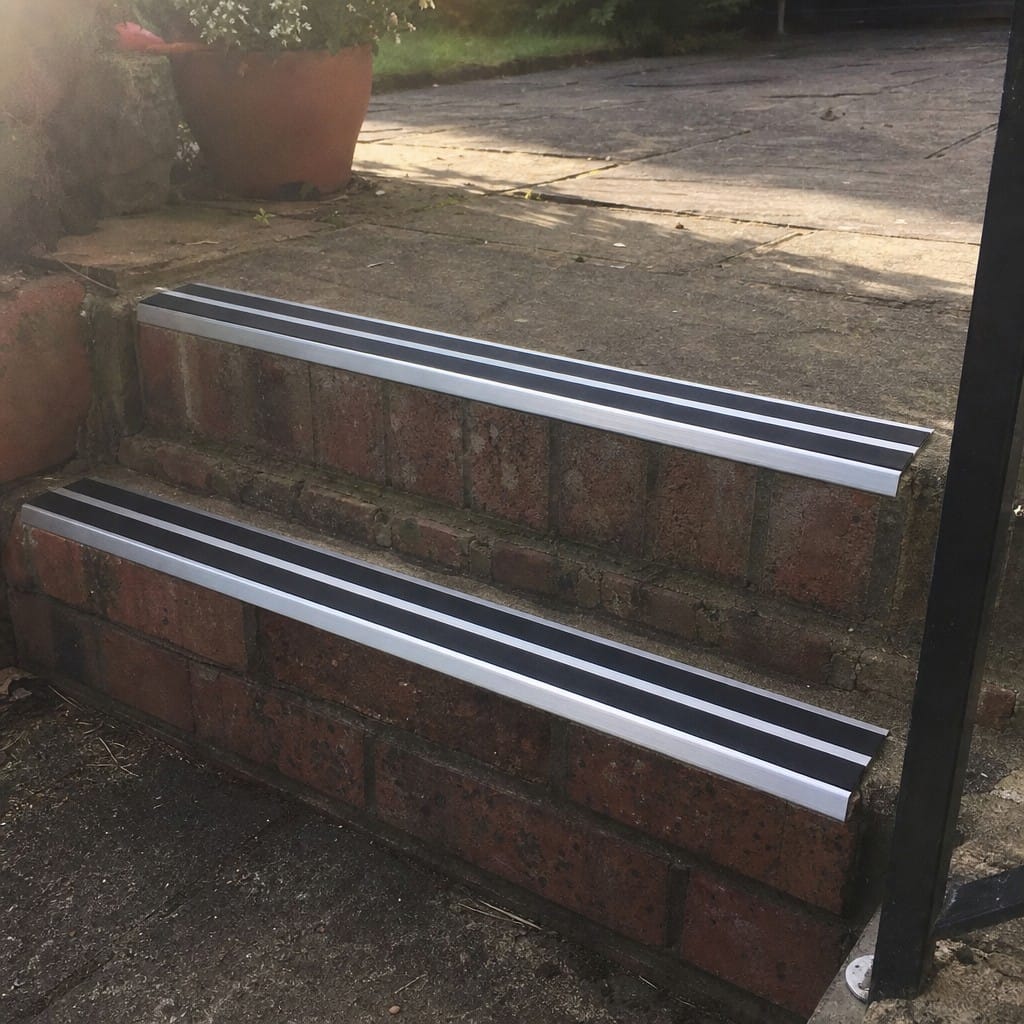 Customer photo review of Aluminium Stair Nosing 88x32mm Square Edge Twin Anti Slip Insert