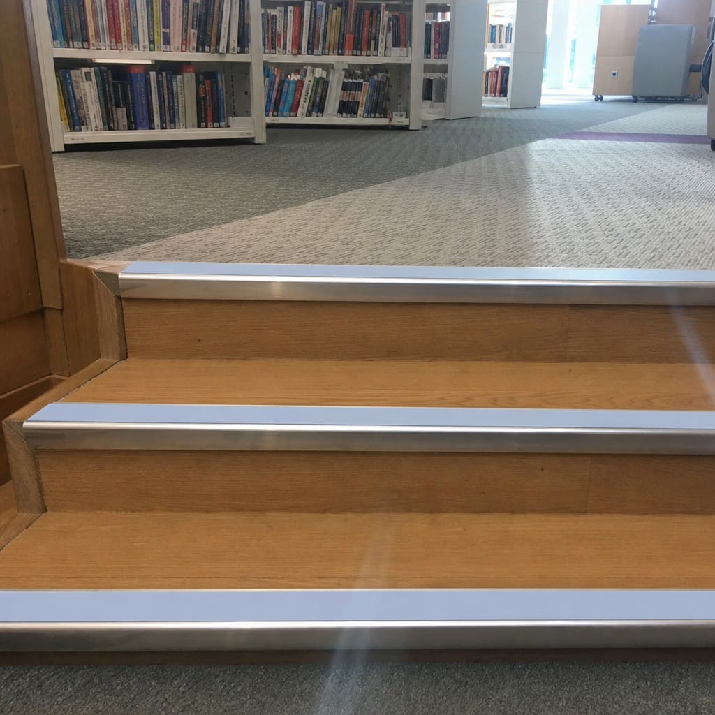 Customer photo review of Rake Back Stair Nosing 2.44m Aluminium Double PVC