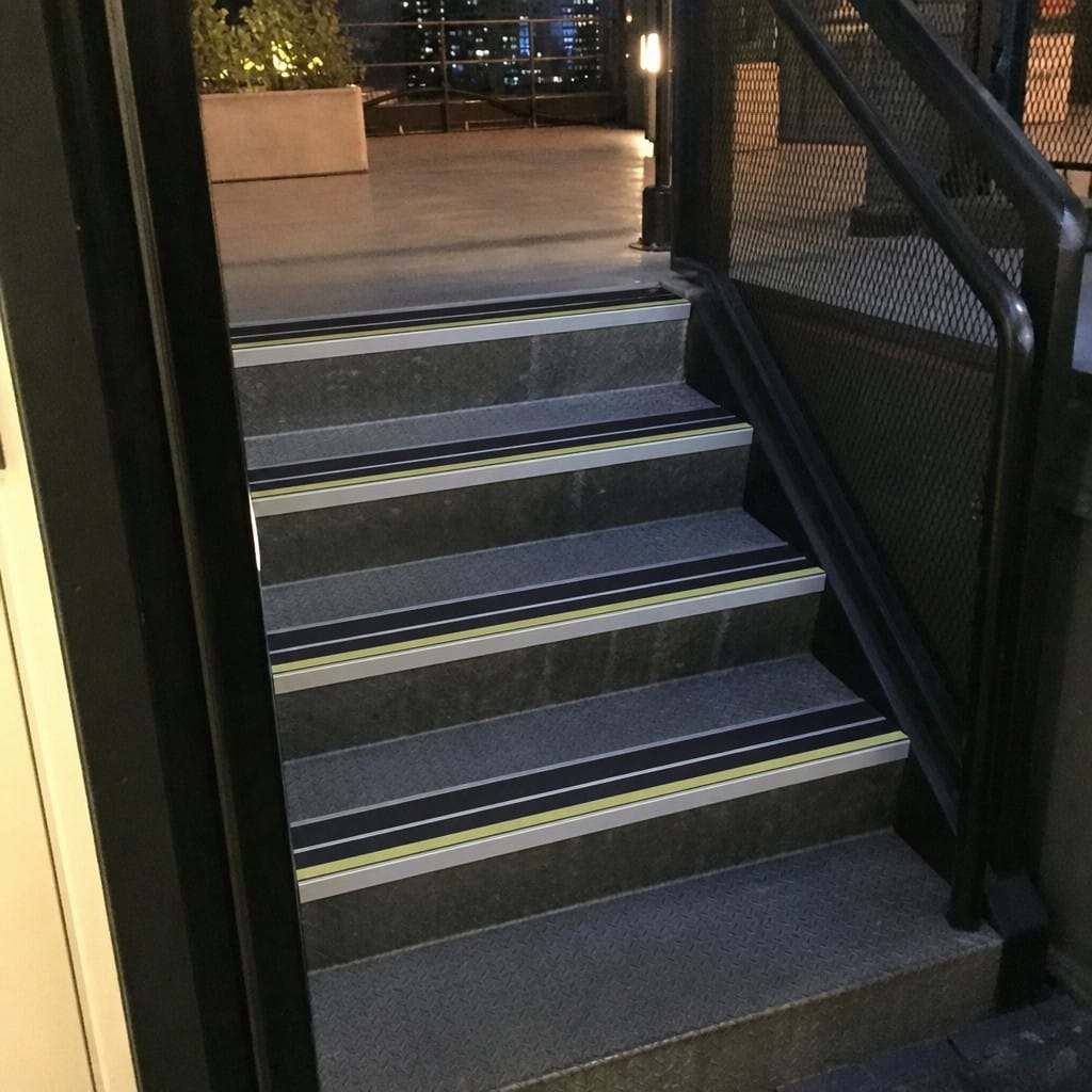 Customer photo review of Aluminium Stair Nosing 85x32mm Photoluminescent Glow Edge, Twin Inserts