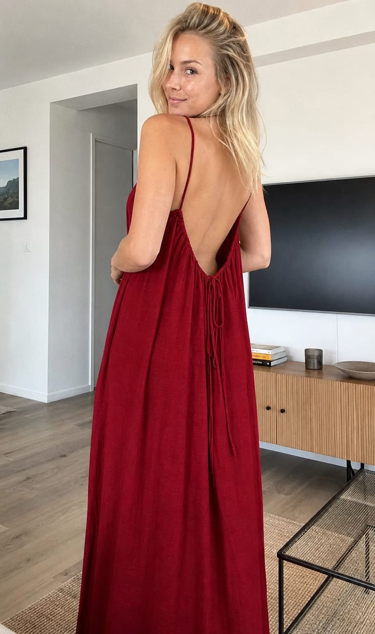 Customer photo review of Flowy Maxi Dress with Adjustable Open Back