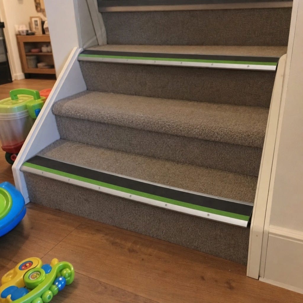 Customer photo review of Aluminium Stair Nosing 69x40mm Bullnose Anti Slip Glow Edge