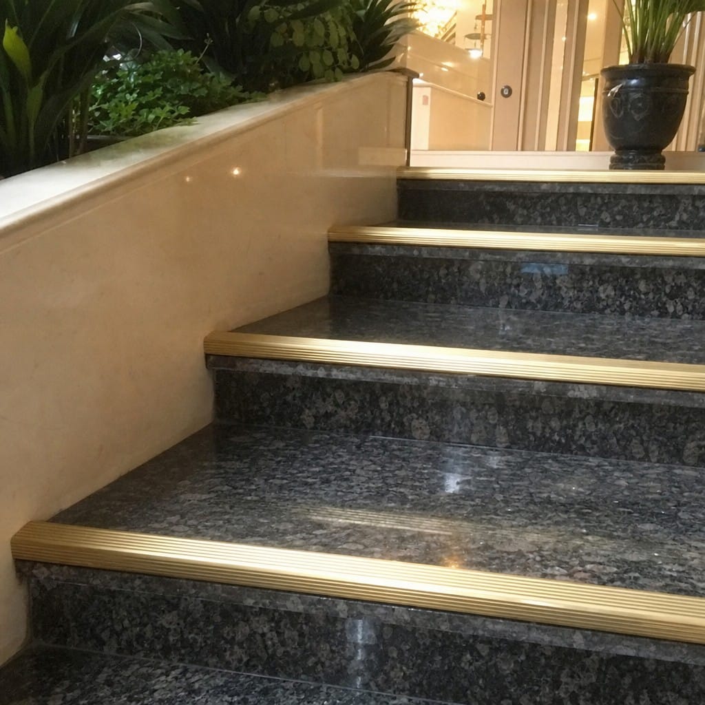 Customer photo review of Solid Brass Stair Nosing 44x26mm Ribbed Tread Raked Front, Cut to Size 700-2750mm