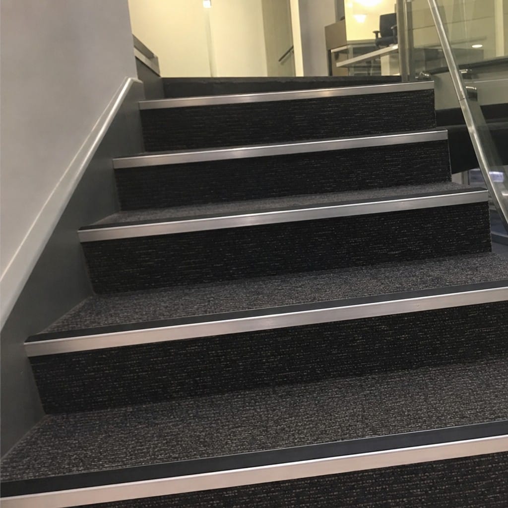 Customer photo review of Aluminium Stair Nosing 2.75m Rake Back Single Insert Strip