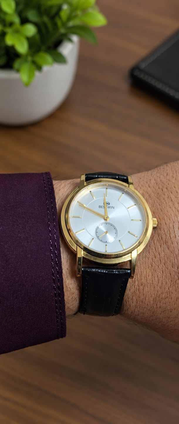 Customer photo review of BESTWIN Dawn Seconds Classic Edition | Leather Strap Quartz Watch (AWBM-00286)