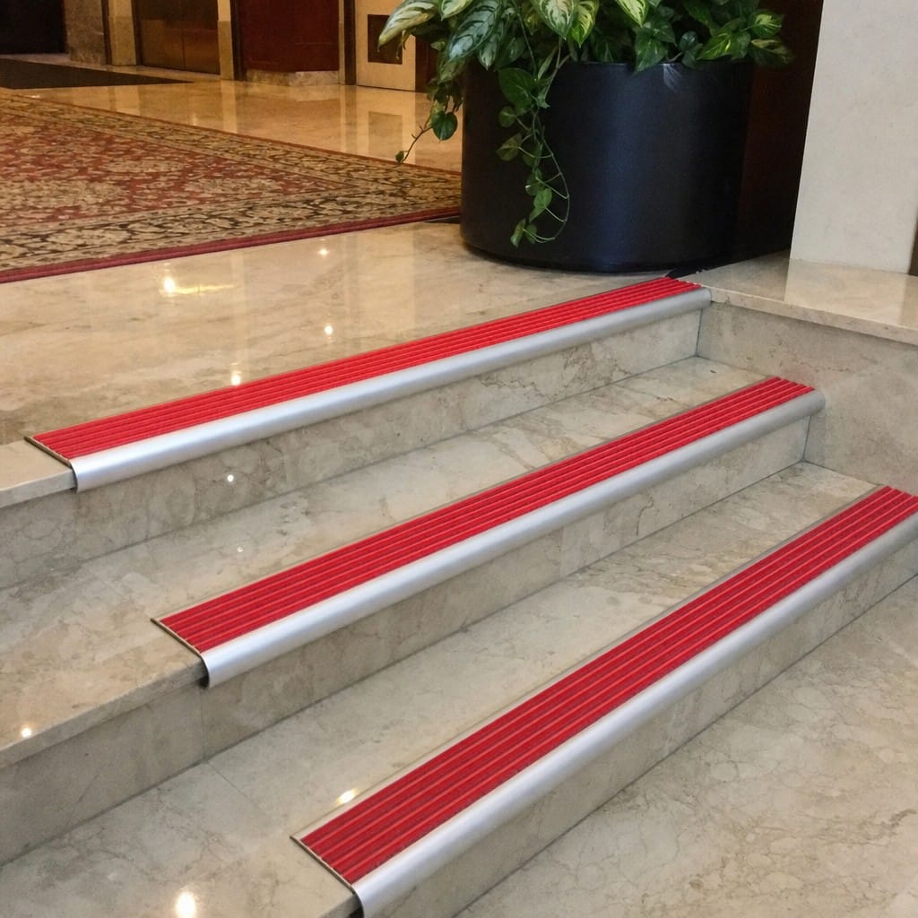 Customer photo review of Aluminium Bullnose Stair Nosing 66.5x30mm, 32 Anti-Slip Inserts, 1m & 2m Bars