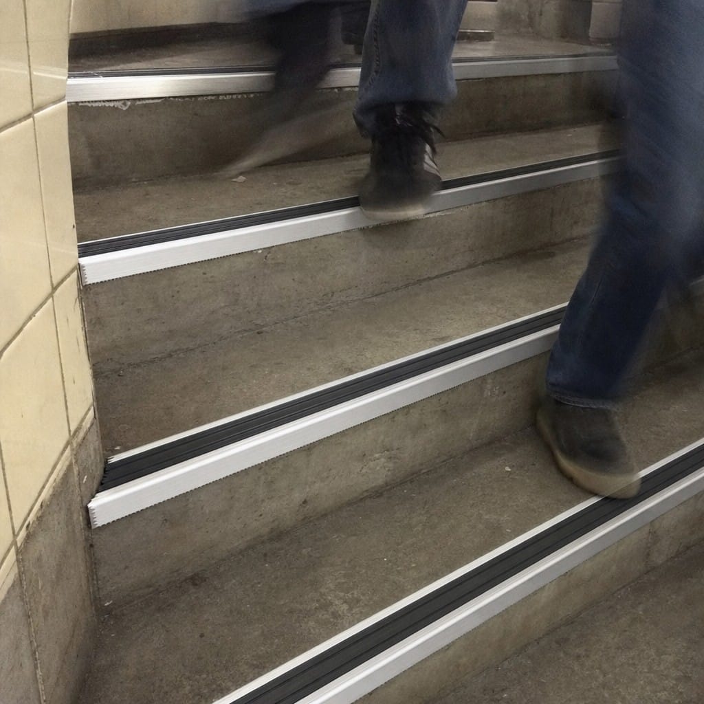 Customer photo review of Heavy Duty Chevron Aluminium Stair Nosing 3.22m, Double Insert, 40mm Riser