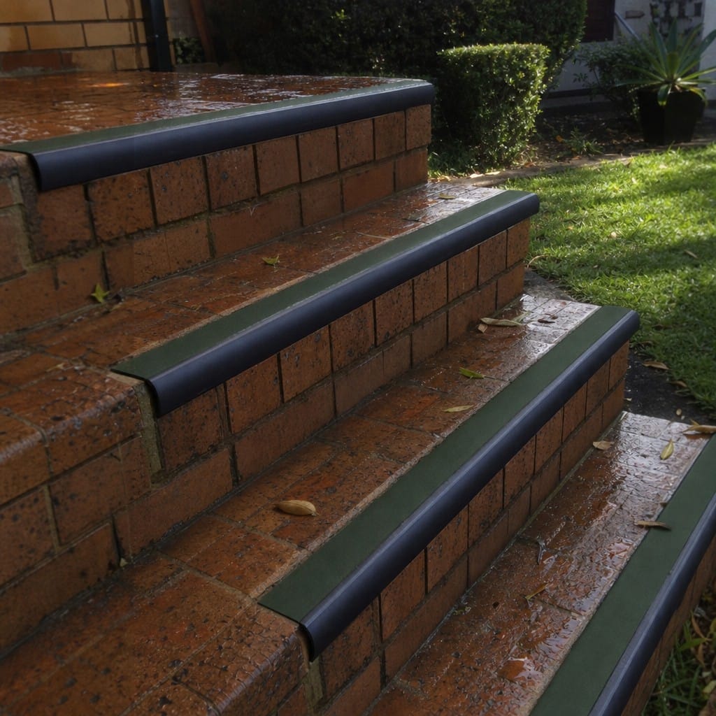 Customer photo review of Bullnose Stair Nosing 70mm Tread 2.44m Aluminium PVC Insert