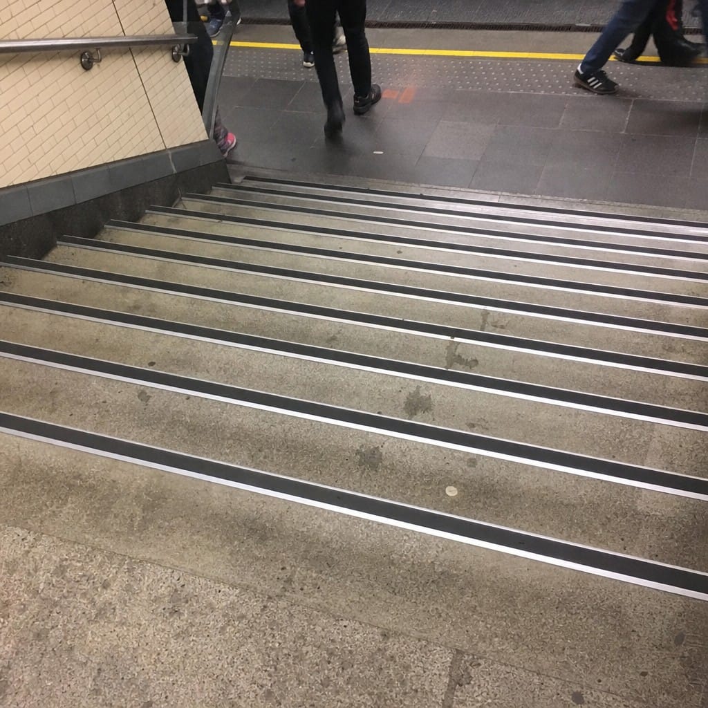 Customer photo review of Heavy Duty Chevron Aluminium Stair Nosing 3.22m, Double Insert, 60mm Riser