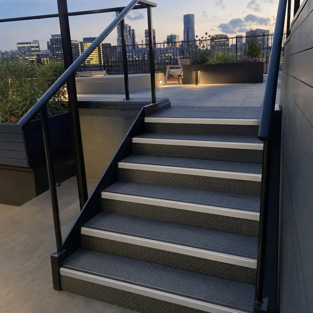 Customer photo review of Screw-Fix Anodised Aluminium Stair Nosing 1200mm | 46mm × 30mm | 7 Colours