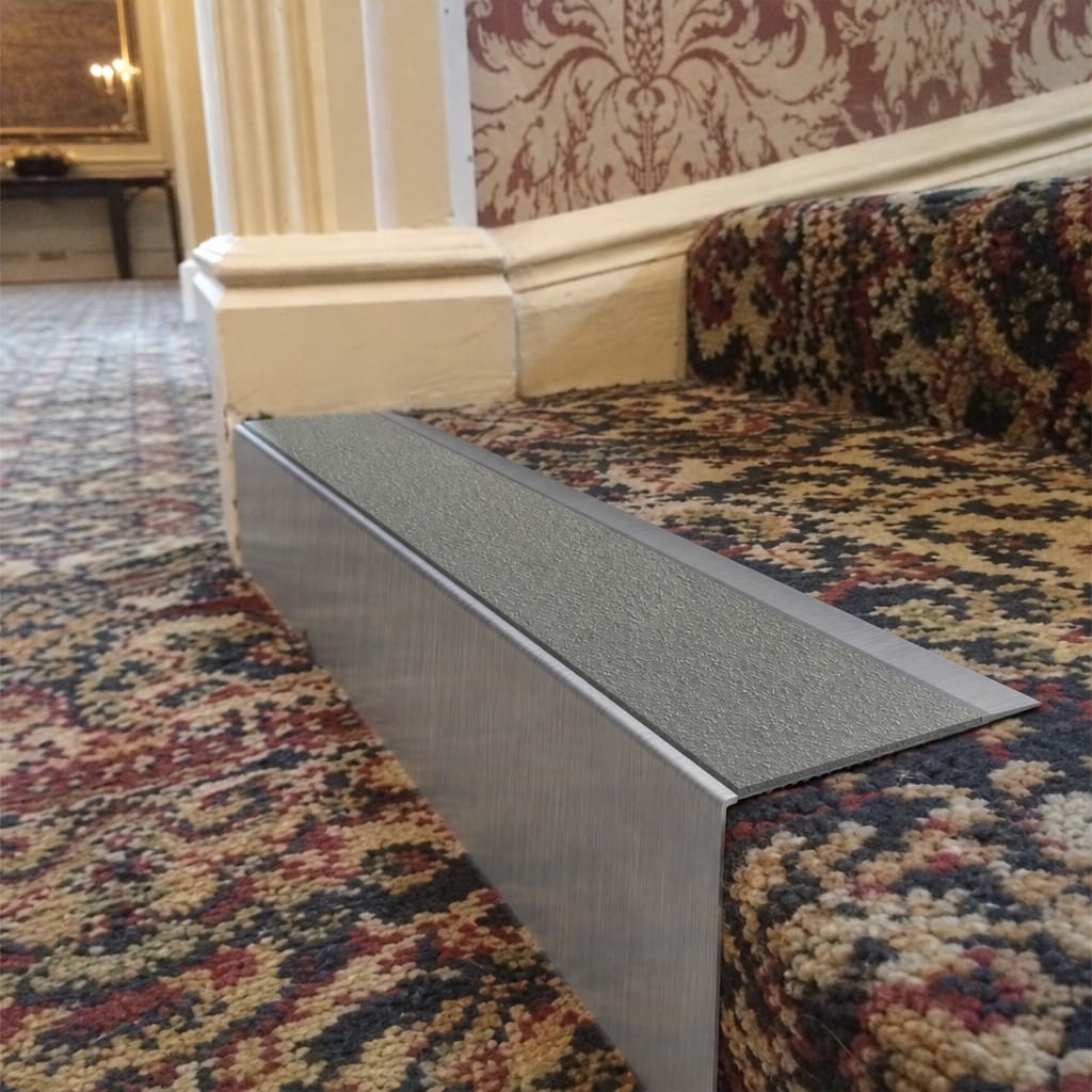 Customer photo review of Rake Back DDA Aluminium Stair Nosing 70 x 56mm, High Grip & Exterior Grip Inserts